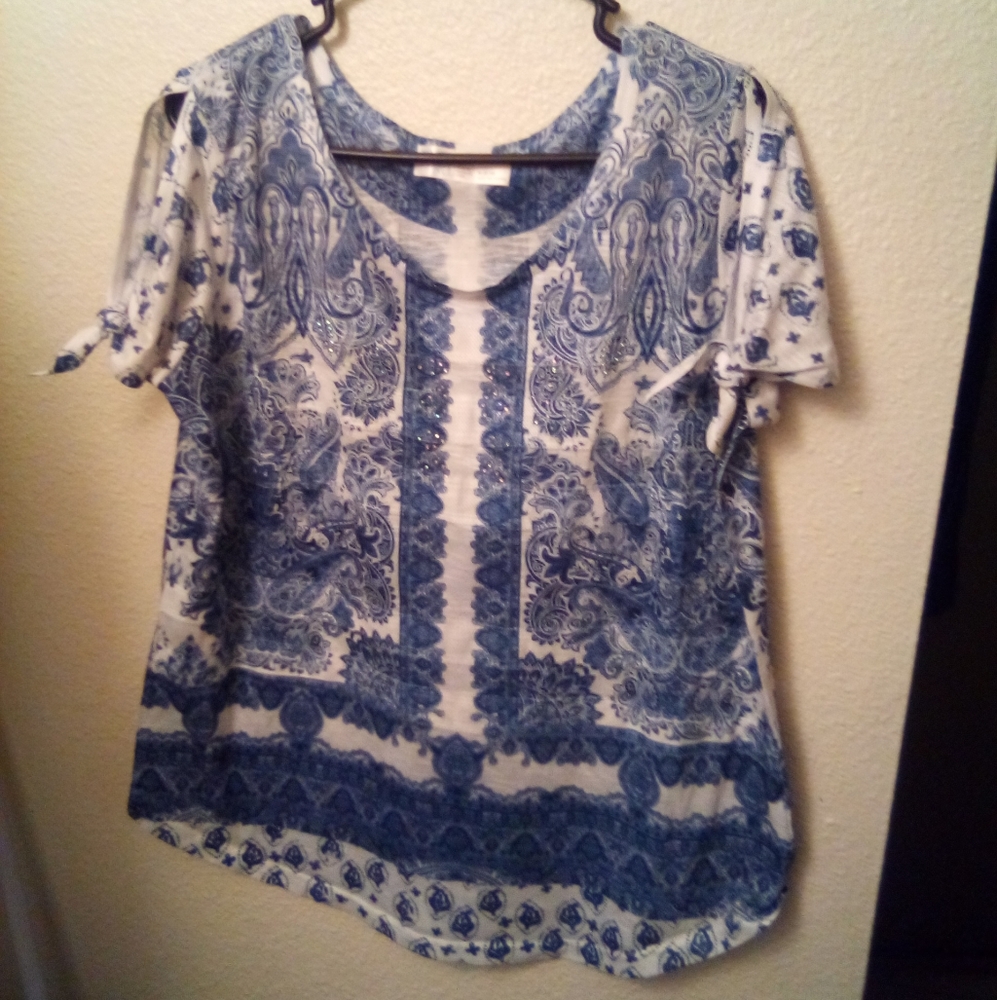 🌺🌺 Time and Tru Blue & White Embroidered top